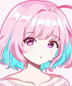 Blue Pink Anime Girl Hair Diamond Painting