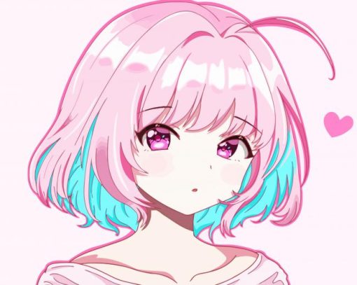 Blue Pink Anime Girl Hair Diamond Painting