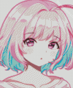 Blue Pink Anime Girl Hair Diamond Painting