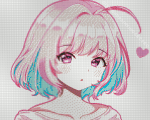 Blue Pink Anime Girl Hair Diamond Painting