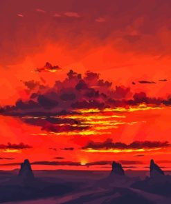 Landscape Red Sunset Clouds Diamond Painting