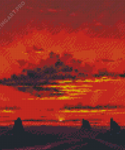 Landscape Red Sunset Clouds Diamond Painting