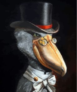 Shoebill With Hat And Glasses Art Diamond Painting