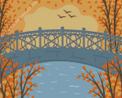 Autumn Bridge Park Diamond Painting