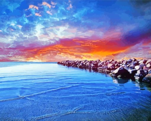 Baltic Seascape View At Sunset Diamond Painting