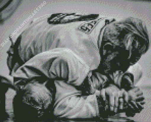 Black And White Old Men Playing Brazilian Jiu Jitsu Diamond Painting