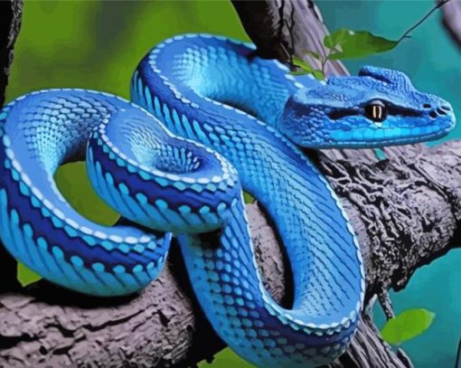 Blue Snake On Tree Diamond Painting