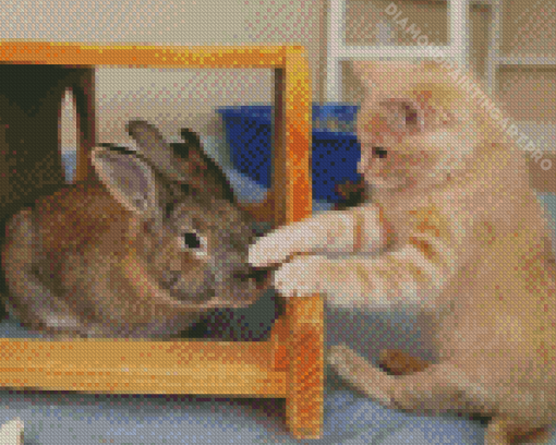 Cat And Bunny Friends Diamond Painting