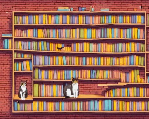 Cats On Bookshelf Diamond Painting