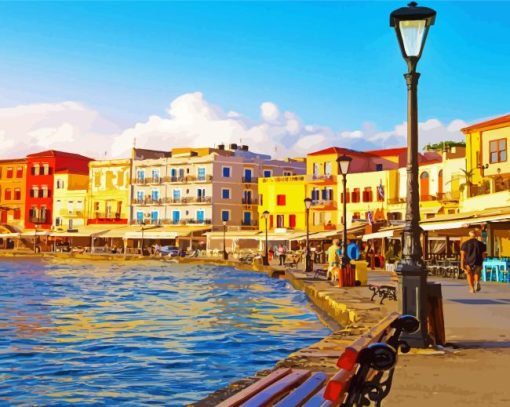 Chania Buildings near To The Sea In Greece Diamond Painting