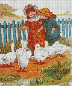 Children Feeding Geese Diamond Painting