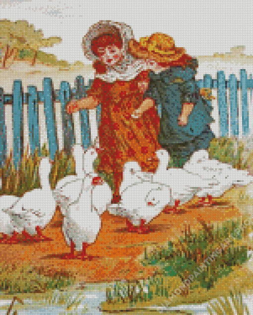 Children Feeding Geese Diamond Painting