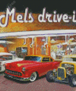 Classic Cars At Mels Drive In Diamond Painting