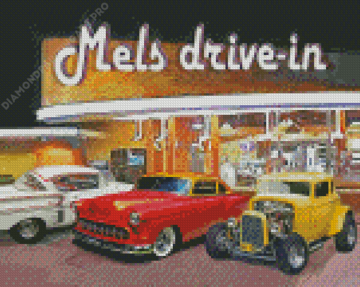 Classic Cars At Mels Drive In Diamond Painting