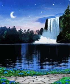 Crescent Moonlight Waterfall Diamond Painting