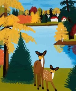 Abstract Colorful Nature Scene By Deer Maud Lewis Art Diamond Painting