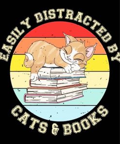 Easily Distracted By Cats And Books Colorful Art Diamond Painting