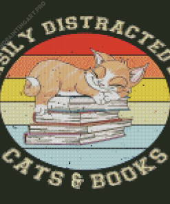 Easily Distracted By Cats And Books Colorful Art Diamond Painting