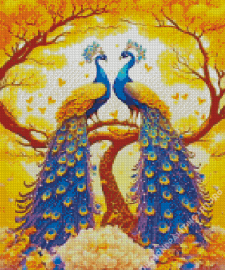 Two Golden On Tree Peacocks Diamond Painting