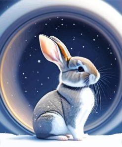 Grey Bunny In Snow Diamond Painting