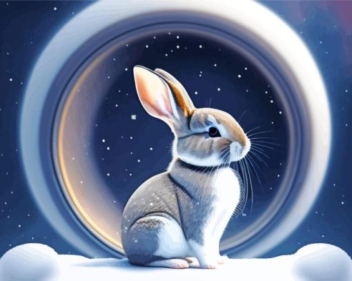 Grey Bunny In Snow Diamond Painting