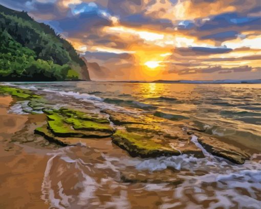 Kauai Beach At Sunset Diamond Painting