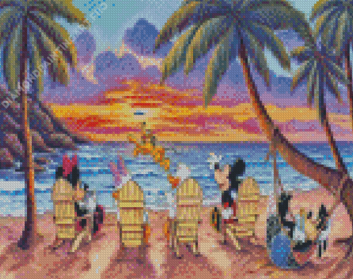 Mickey And Friends Sitting At The Beach Diamond Painting
