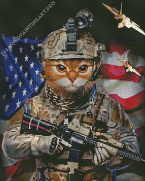 Military Cat Warrior Diamond Painting