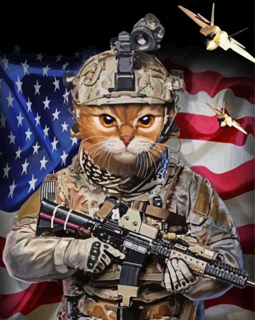 Military Cat Warrior Diamond Painting