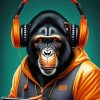 Monkey With Headphones Diamond Painting