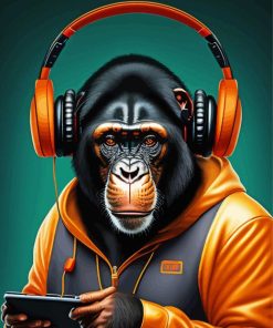 Monkey With Headphones Diamond Painting