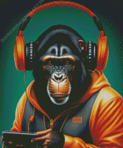 Monkey With Headphones Diamond Painting