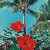 Palms And Red Flowers Diamond Painting