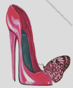 Pink Shoe And Butterfly Diamond Painting