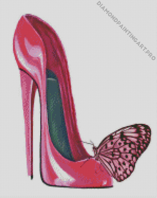 Pink Shoe And Butterfly Diamond Painting