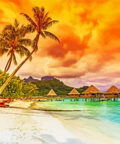 Polynesian Beach At Sunset Diamond Painting