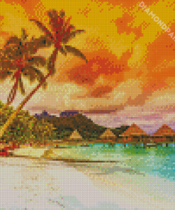 Polynesian Beach At Sunset Diamond Painting