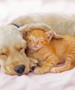 Puppy And Orange Kitten Diamond Painting