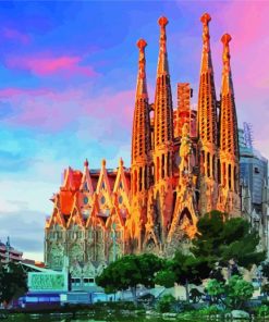 Sagrada Familia With Pink Sky Diamond Painting