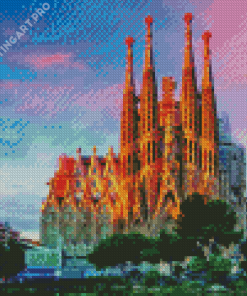 Sagrada Familia With Pink Sky Diamond Painting