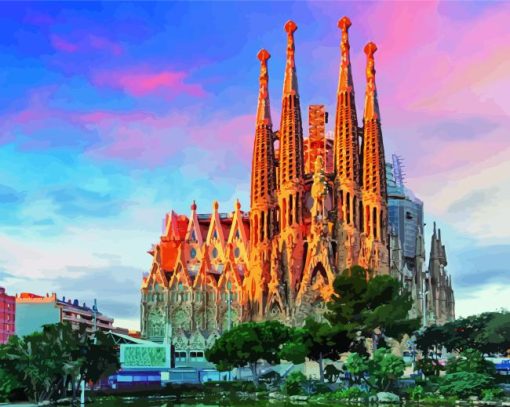 Sagrada Familia With Pink Sky Diamond Painting