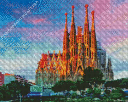 Sagrada Familia With Pink Sky Diamond Painting