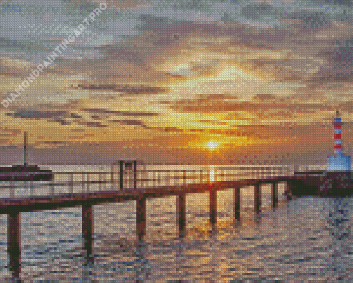 Sunset Over Warkworth Lighthouse Diamond Painting