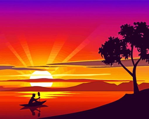 Sunset By The Lake Diamond Painting