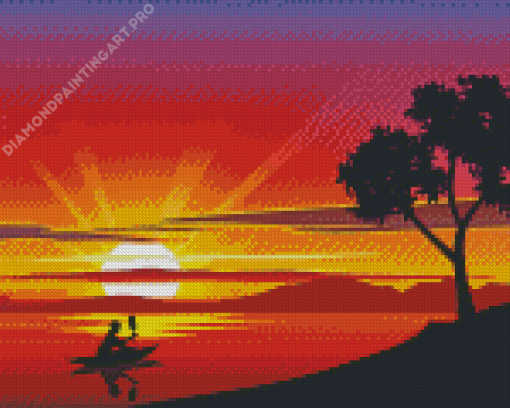 Sunset By The Lake Diamond Painting