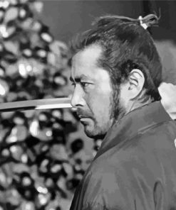 Black And White Oshiro Mifune Side Profile With Sword Diamond Painting