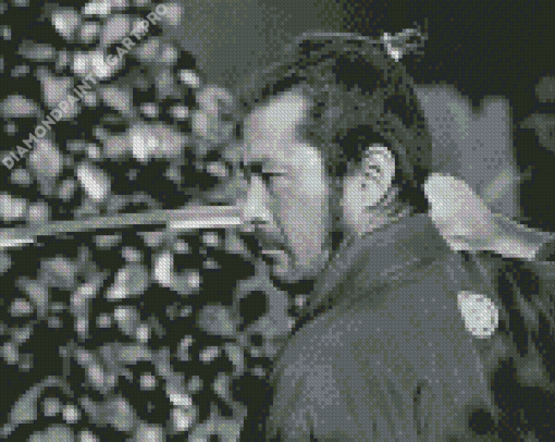 Black And White Oshiro Mifune Side Profile With Sword Diamond Painting