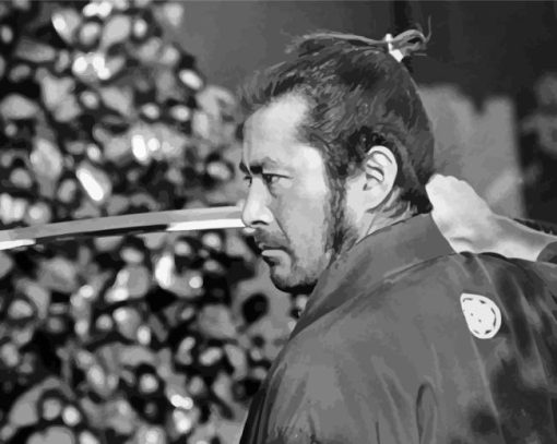 Black And White Oshiro Mifune Side Profile With Sword Diamond Painting