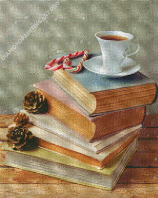 Vintage Books With Tea Cup Diamond Painting