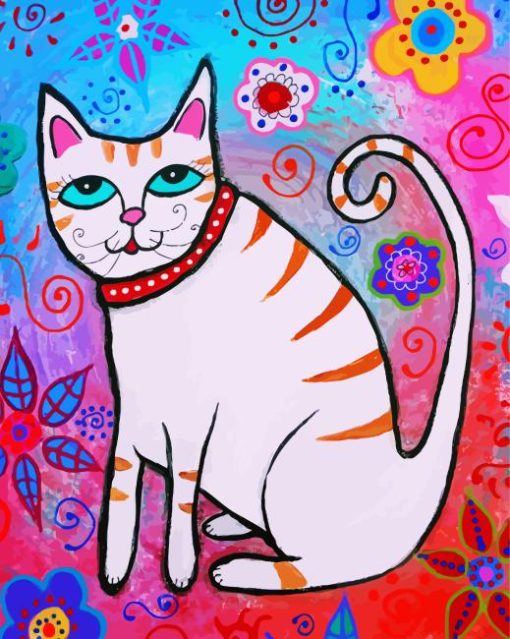 White Folk Cat Diamond Painting